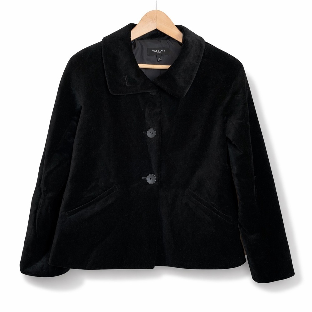 Talbots Petites | Cotton Black Velvet Button Pocket Fully Lined Blazer Jacket 0P